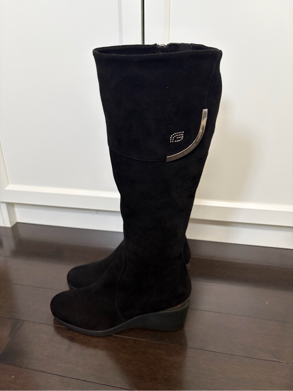 Black Knee-High Wedge Boots -